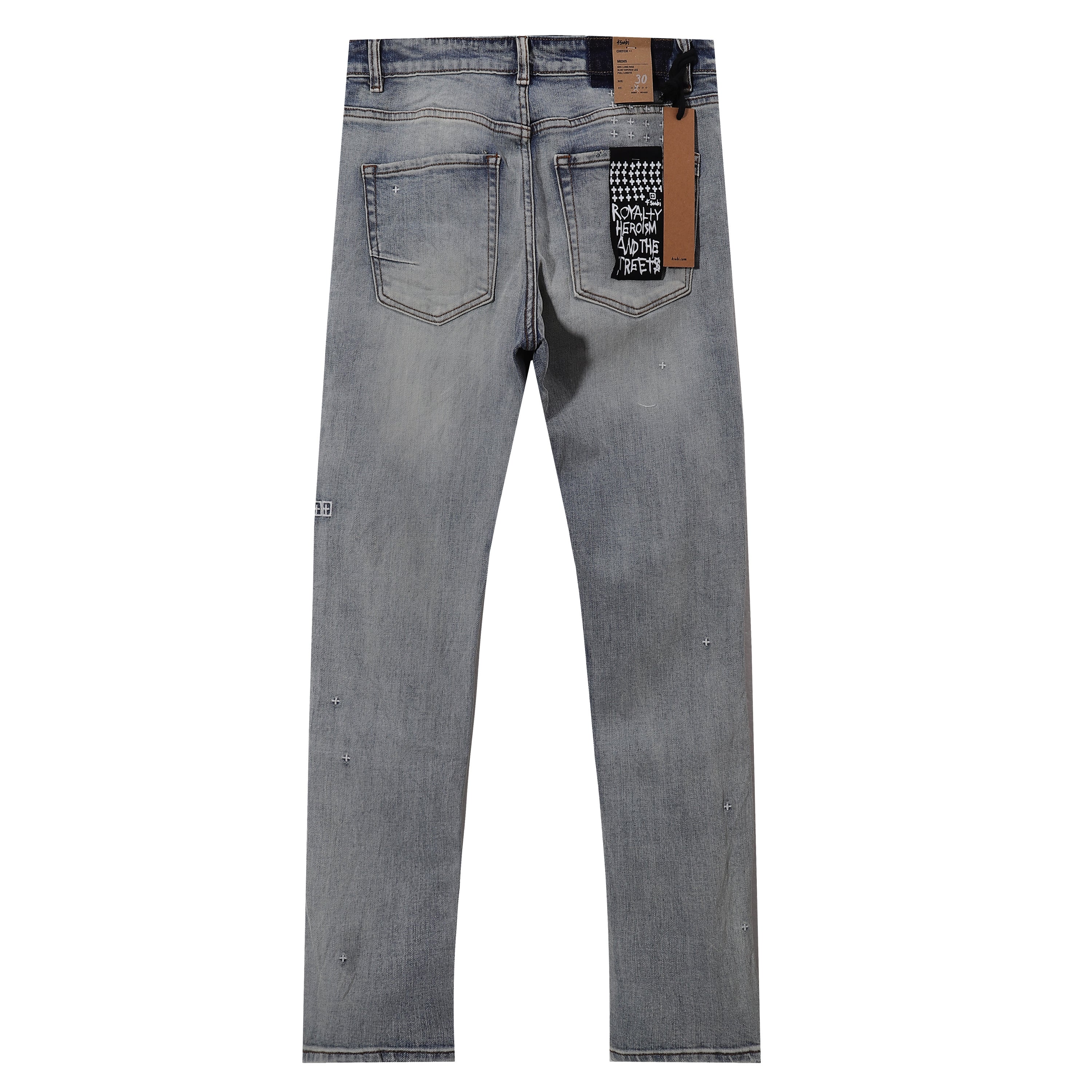 Ksubi Allover Cross Embroidery Light Washed Slim Jeans