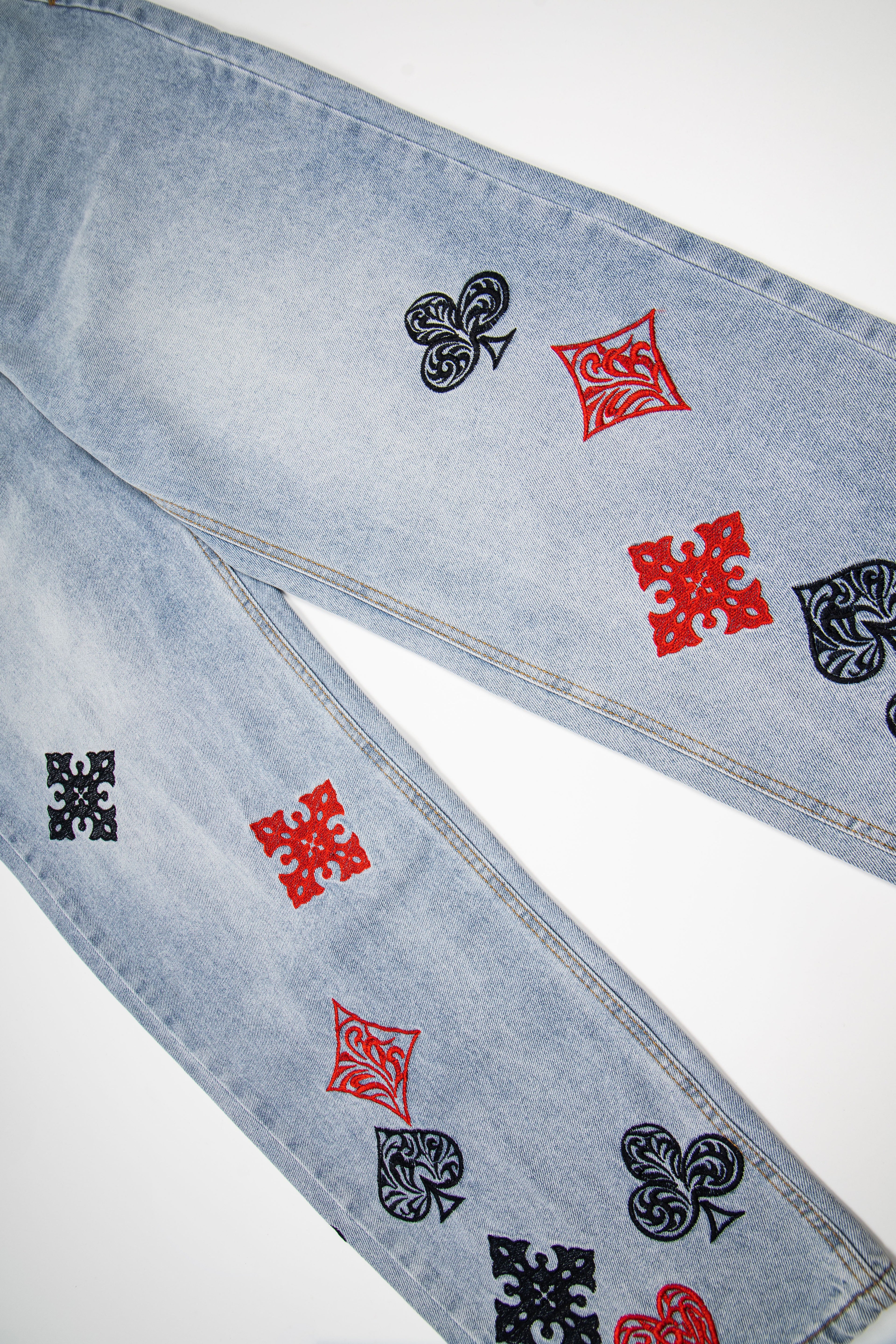 Ksubi Poker Suit Embroidery Light Wash Baggy Jeans