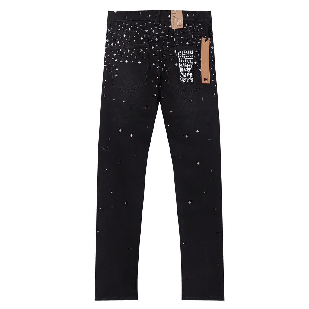 Ksubi Cross Studded Solid Black Slim Jeans