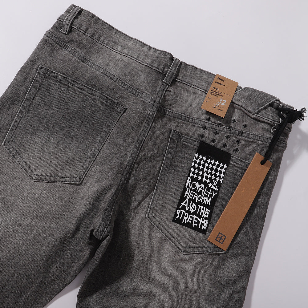 Ksubi Vintage Grey Gradient Washed Square Logo Slim Jeans