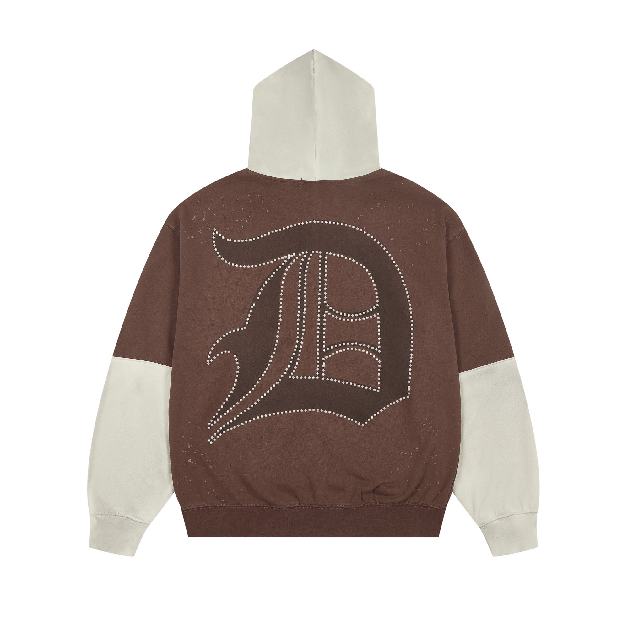 DUAA Gothic Logo Rhinestone Color Block Zip Up Hoodie