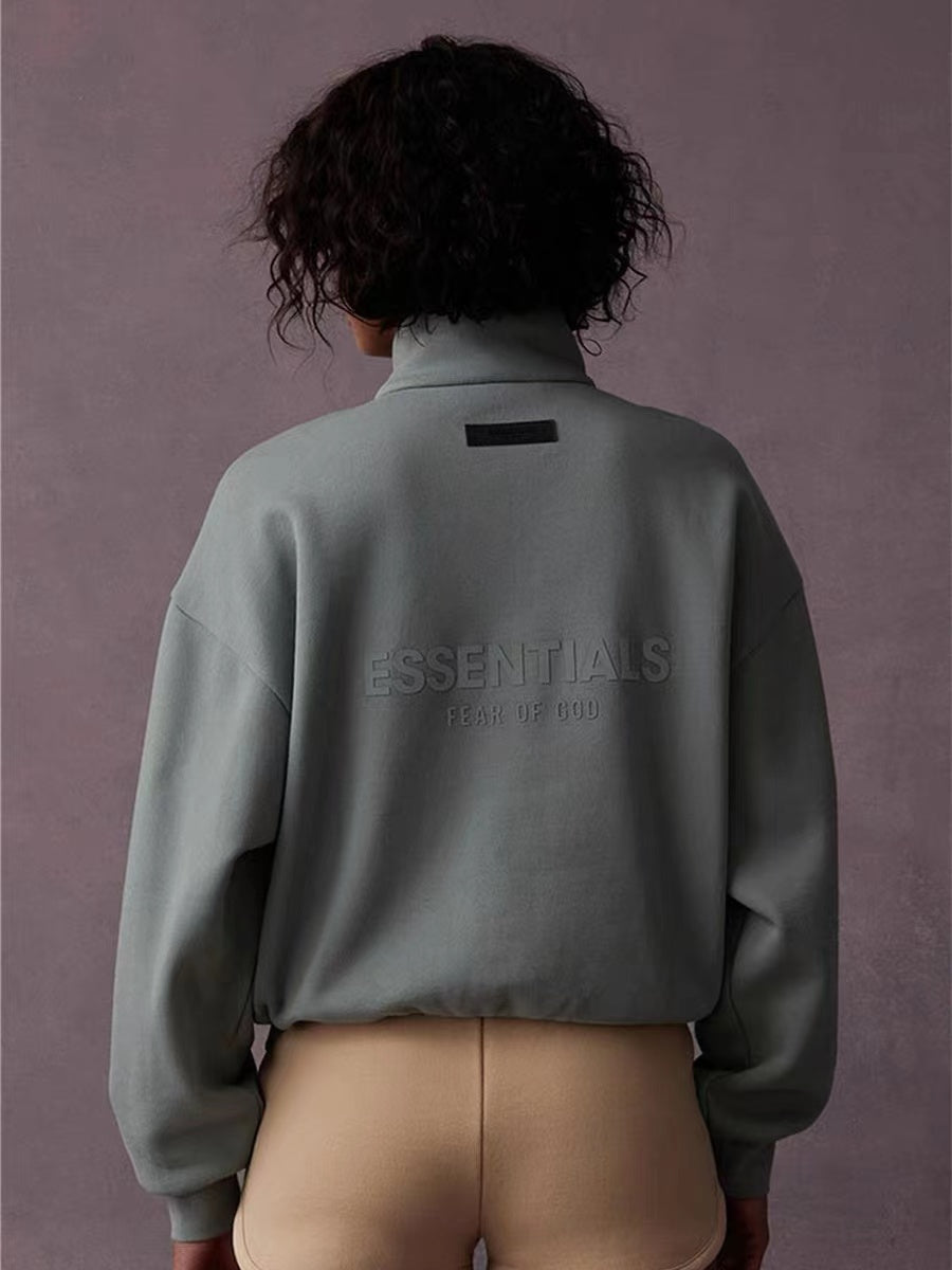 ESSENTIALS Fear Of God Sage Green Half Zip Mock Neck Sweatshirt