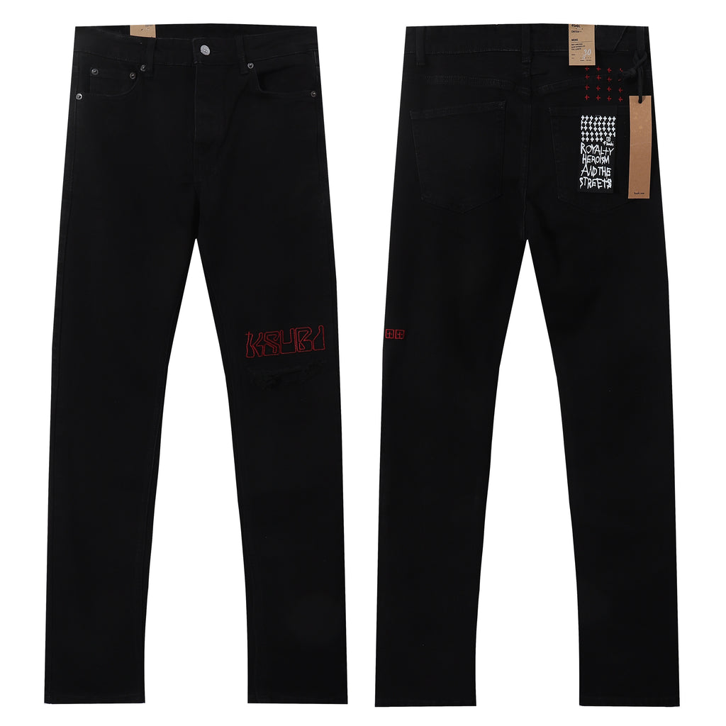 Ksubi Red Outline Logo Embroidered Black Slim Jeans
