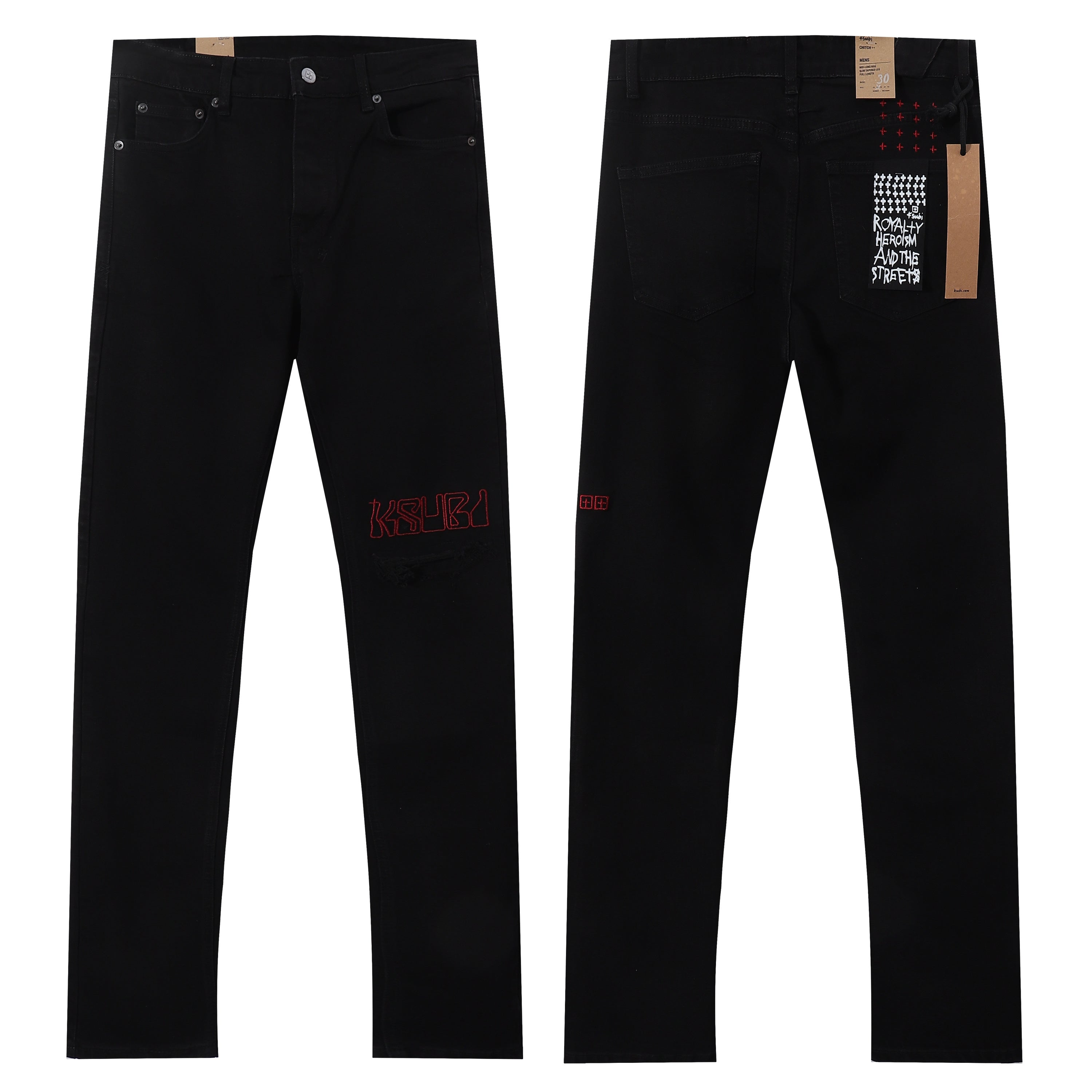 Ksubi Red Outline Logo Embroidered Black Slim Jeans