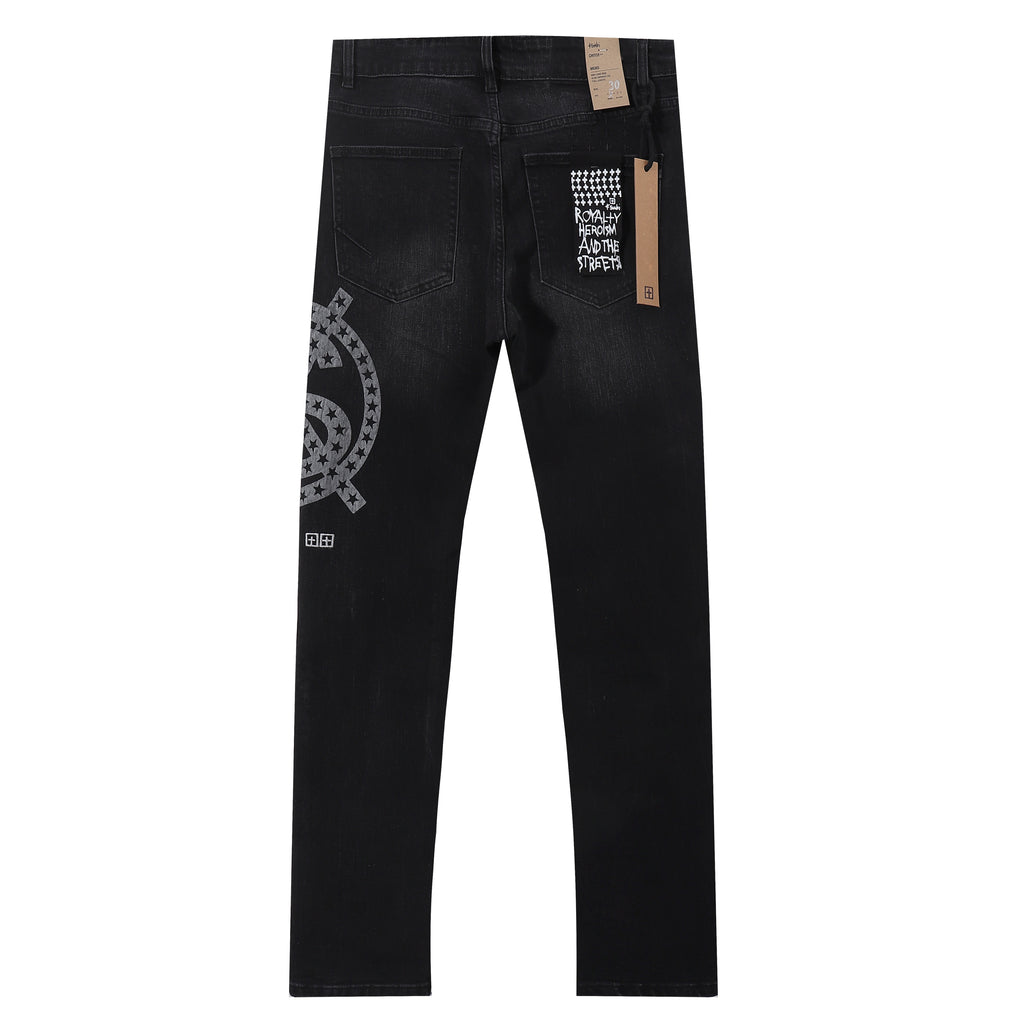 Ksubi Star Circle Logo Print Distressed Black Washed Slim Jeans