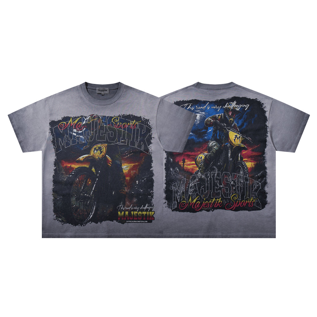 Majestik Dirt Bike Vintage Washed Grey Graphic Tee