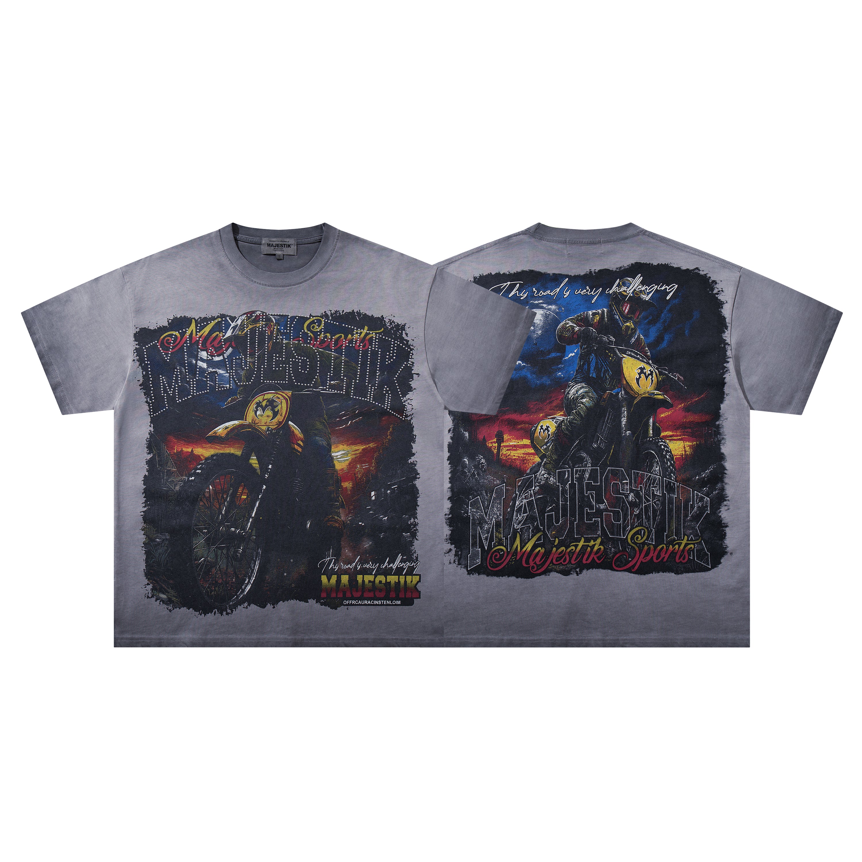 Majestik Dirt Bike Vintage Washed Grey Graphic Tee