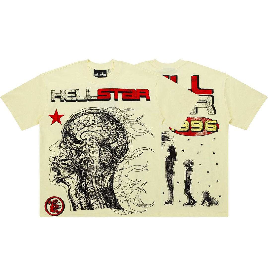Hellstar Anatomical Brain Skull Cream Yellow Tee