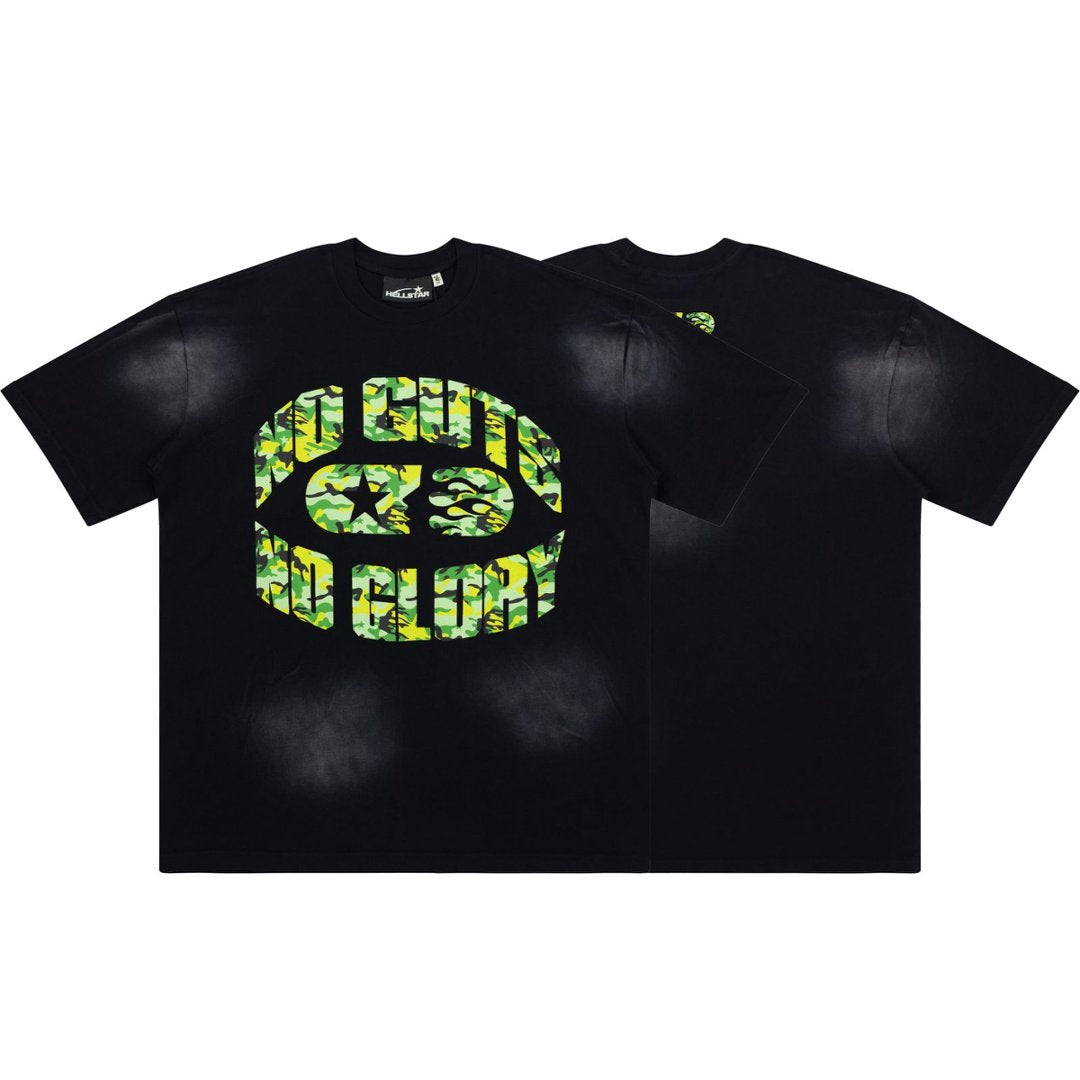 Hellstar No Guts No Glory Green Camo Gradient Black Tee