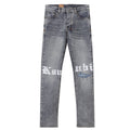 Ksubi Gothic Letter Shark Embroidery Grey Wash Slim Jeans
