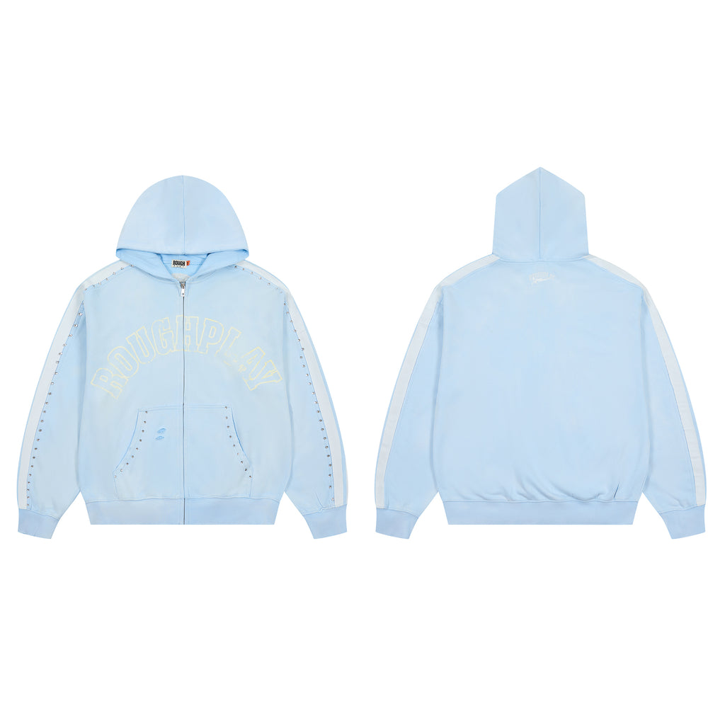 ROUGHPLAY Studded Stripe Vintage Zip-Up Hoodie
