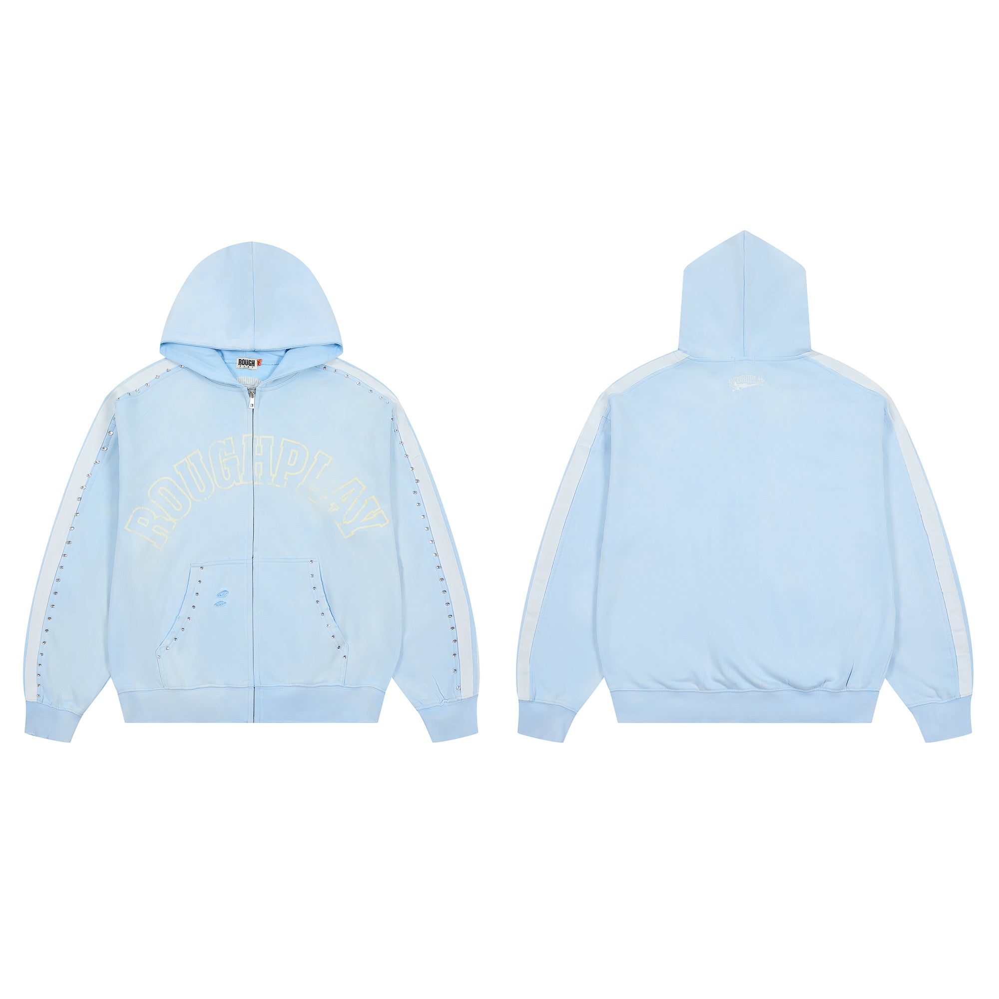 ROUGHPLAY Studded Stripe Vintage Zip-Up Hoodie